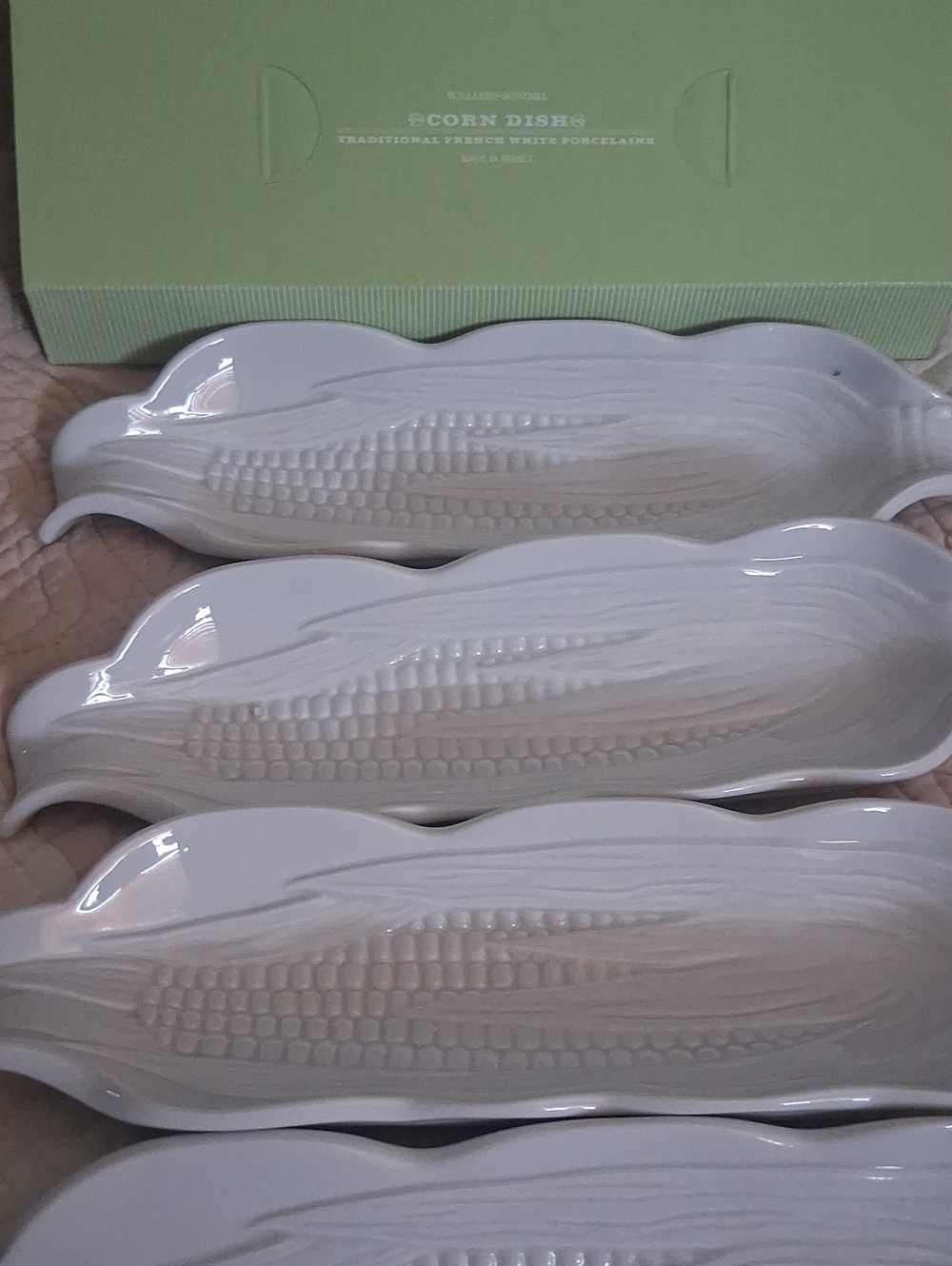 Williams Sonoma White Porcelain Corn Dish Set 4 W 8 Cob Holders